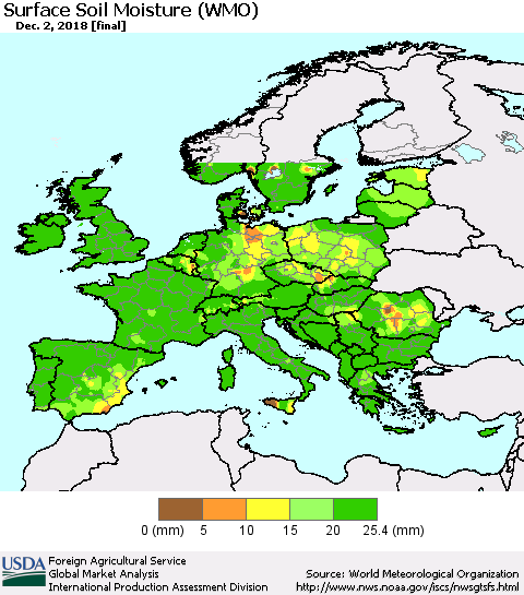 Europe Surface Soil Moisture (WMO) Thematic Map For 11/26/2018 - 12/2/2018