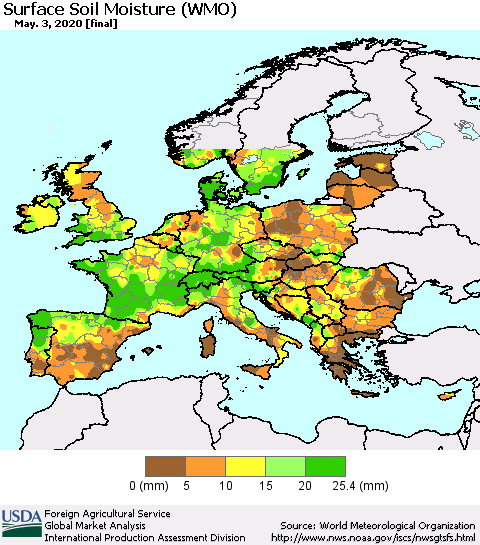 Europe Surface Soil Moisture (WMO) Thematic Map For 4/27/2020 - 5/3/2020