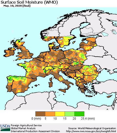 Europe Surface Soil Moisture (WMO) Thematic Map For 5/4/2020 - 5/10/2020