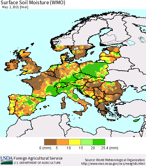Europe Surface Soil Moisture (WMO) Thematic Map For 4/26/2021 - 5/2/2021