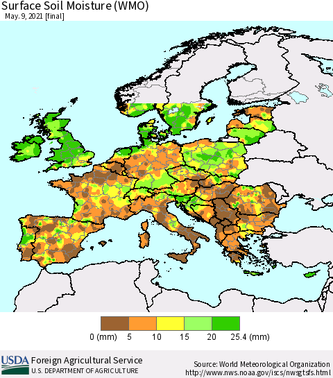 Europe Surface Soil Moisture (WMO) Thematic Map For 5/3/2021 - 5/9/2021