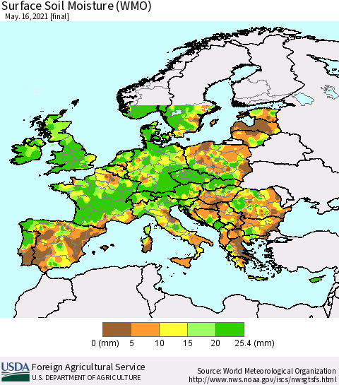 Europe Surface Soil Moisture (WMO) Thematic Map For 5/10/2021 - 5/16/2021