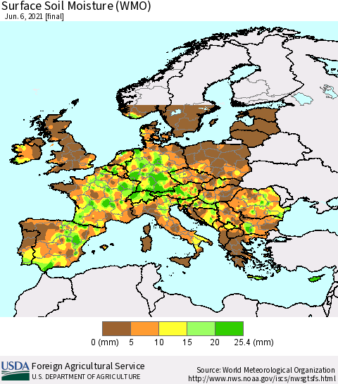 Europe Surface Soil Moisture (WMO) Thematic Map For 5/31/2021 - 6/6/2021