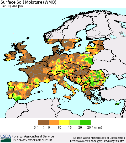 Europe Surface Soil Moisture (WMO) Thematic Map For 6/7/2021 - 6/13/2021