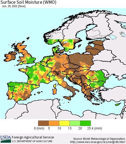 Europe Surface Soil Moisture (WMO) Thematic Map For 6/14/2021 - 6/20/2021