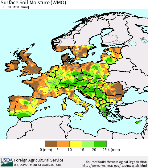 Europe Surface Soil Moisture (WMO) Thematic Map For 7/12/2021 - 7/18/2021