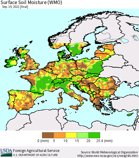 Europe Surface Soil Moisture (WMO) Thematic Map For 9/13/2021 - 9/19/2021