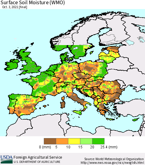 Europe Surface Soil Moisture (WMO) Thematic Map For 9/27/2021 - 10/3/2021