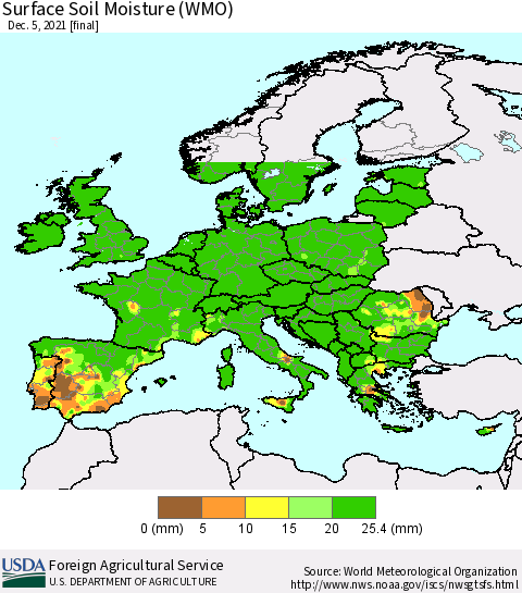 Europe Surface Soil Moisture (WMO) Thematic Map For 11/29/2021 - 12/5/2021
