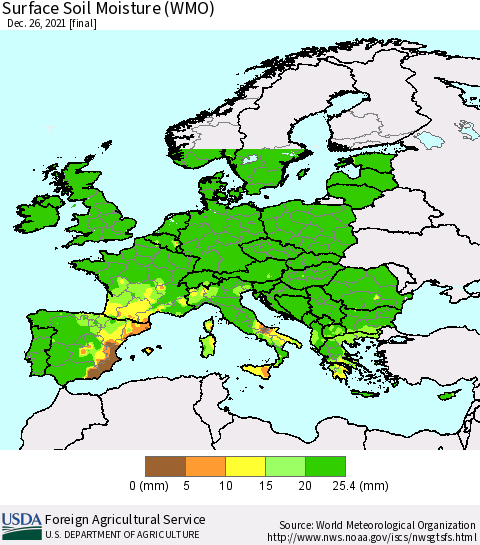 Europe Surface Soil Moisture (WMO) Thematic Map For 12/20/2021 - 12/26/2021
