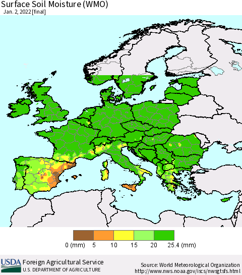 Europe Surface Soil Moisture (WMO) Thematic Map For 12/27/2021 - 1/2/2022