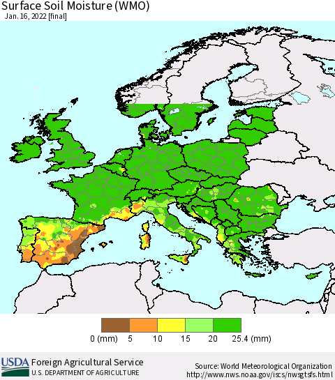 Europe Surface Soil Moisture (WMO) Thematic Map For 1/10/2022 - 1/16/2022