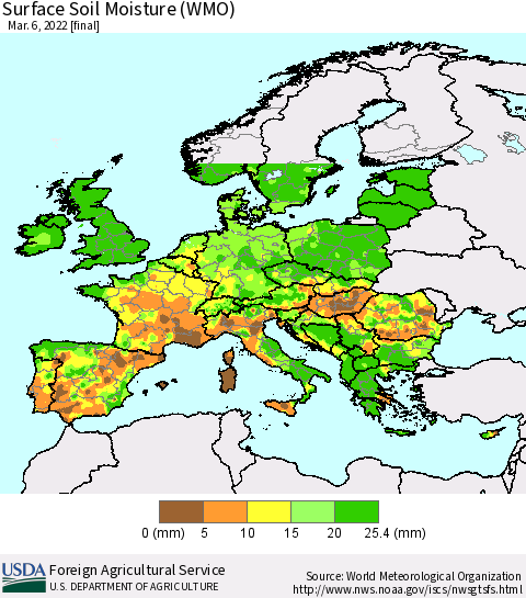 Europe Surface Soil Moisture (WMO) Thematic Map For 2/28/2022 - 3/6/2022