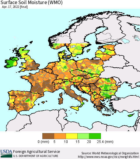 Europe Surface Soil Moisture (WMO) Thematic Map For 4/11/2022 - 4/17/2022