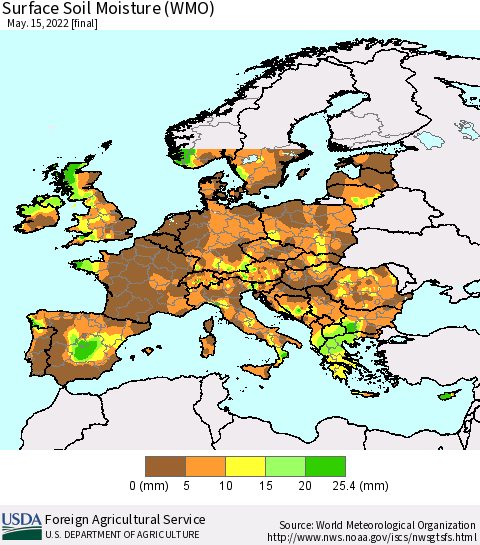 Europe Surface Soil Moisture (WMO) Thematic Map For 5/9/2022 - 5/15/2022