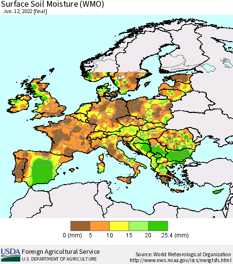 Europe Surface Soil Moisture (WMO) Thematic Map For 6/6/2022 - 6/12/2022