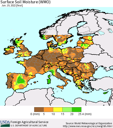 Europe Surface Soil Moisture (WMO) Thematic Map For 6/13/2022 - 6/19/2022