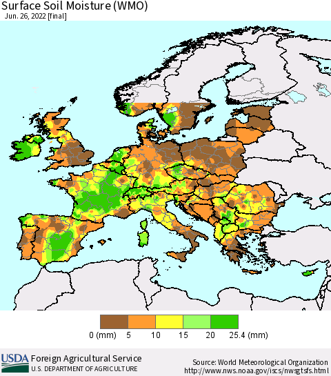 Europe Surface Soil Moisture (WMO) Thematic Map For 6/20/2022 - 6/26/2022