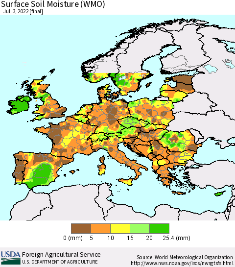 Europe Surface Soil Moisture (WMO) Thematic Map For 6/27/2022 - 7/3/2022