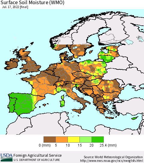 Europe Surface Soil Moisture (WMO) Thematic Map For 7/11/2022 - 7/17/2022