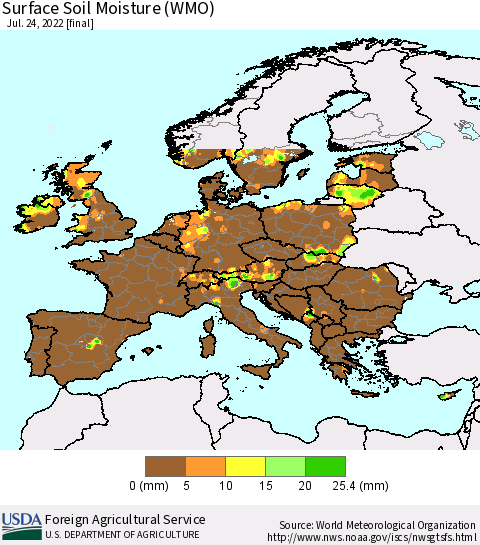 Europe Surface Soil Moisture (WMO) Thematic Map For 7/18/2022 - 7/24/2022