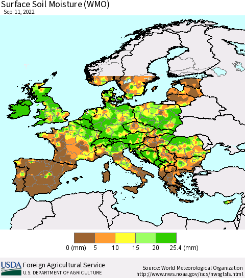 Europe Surface Soil Moisture (WMO) Thematic Map For 9/5/2022 - 9/11/2022