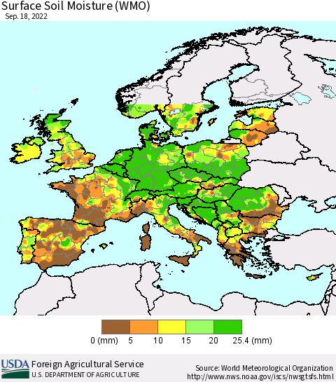 Europe Surface Soil Moisture (WMO) Thematic Map For 9/12/2022 - 9/18/2022