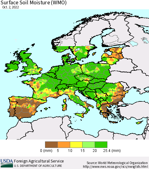 Europe Surface Soil Moisture (WMO) Thematic Map For 9/26/2022 - 10/2/2022