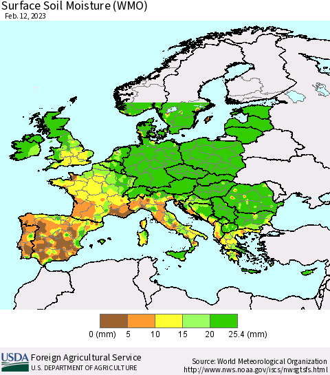 Europe Surface Soil Moisture (WMO) Thematic Map For 2/6/2023 - 2/12/2023