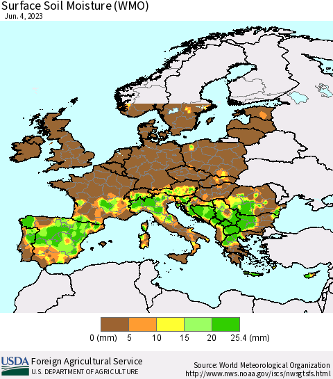 Europe Surface Soil Moisture (WMO) Thematic Map For 5/29/2023 - 6/4/2023