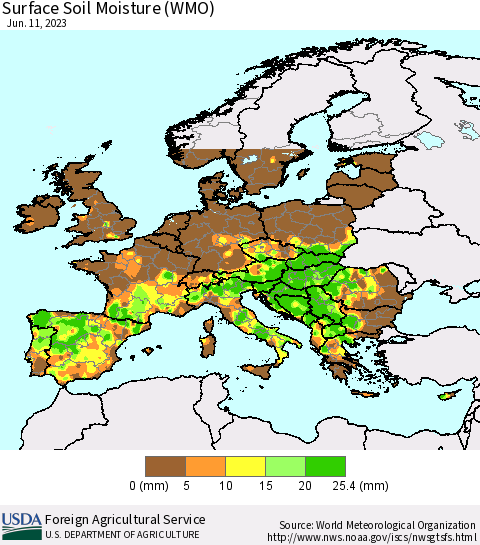 Europe Surface Soil Moisture (WMO) Thematic Map For 6/5/2023 - 6/11/2023