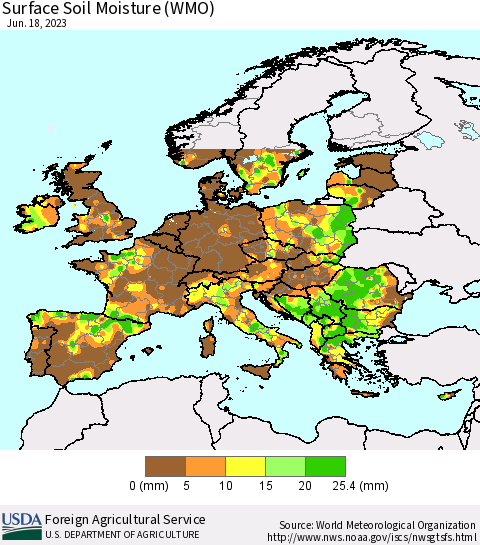 Europe Surface Soil Moisture (WMO) Thematic Map For 6/12/2023 - 6/18/2023