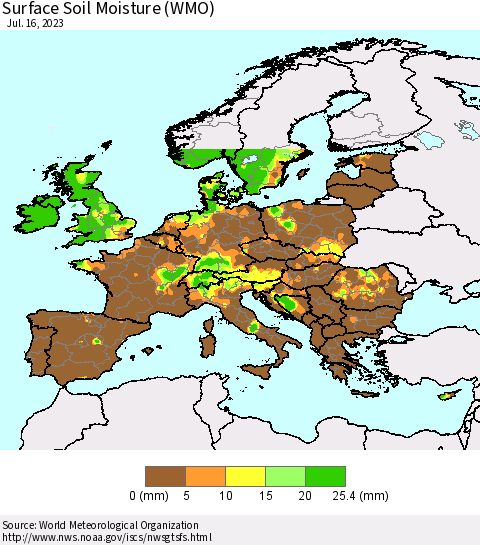 Europe Surface Soil Moisture (WMO) Thematic Map For 7/10/2023 - 7/16/2023