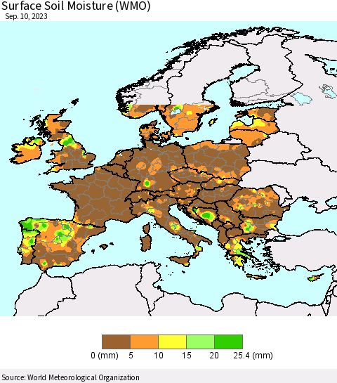 Europe Surface Soil Moisture (WMO) Thematic Map For 9/4/2023 - 9/10/2023