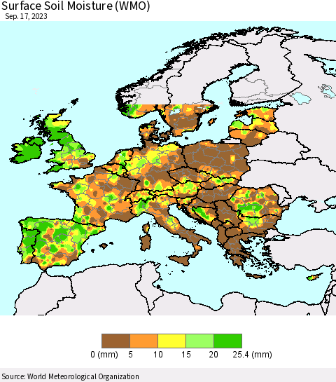 Europe Surface Soil Moisture (WMO) Thematic Map For 9/11/2023 - 9/17/2023