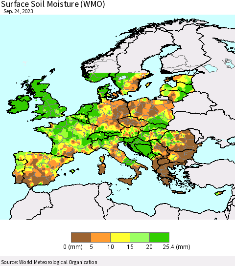 Europe Surface Soil Moisture (WMO) Thematic Map For 9/18/2023 - 9/24/2023