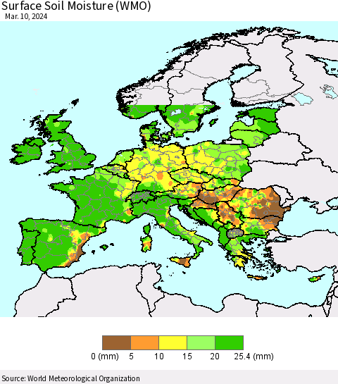 Europe Surface Soil Moisture (WMO) Thematic Map For 3/4/2024 - 3/10/2024