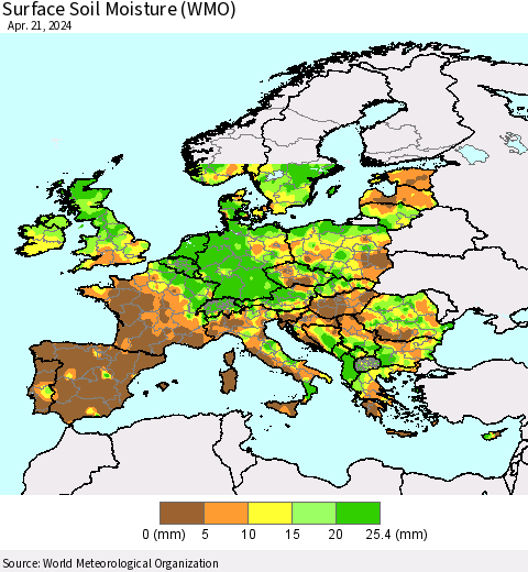 Europe Surface Soil Moisture (WMO) Thematic Map For 4/15/2024 - 4/21/2024