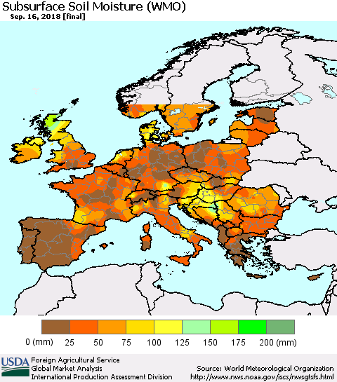 Europe Subsurface Soil Moisture (WMO) Thematic Map For 9/10/2018 - 9/16/2018