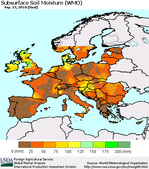 Europe Subsurface Soil Moisture (WMO) Thematic Map For 9/17/2018 - 9/23/2018