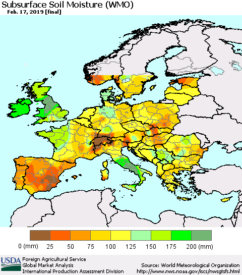 Europe Subsurface Soil Moisture (WMO) Thematic Map For 2/11/2019 - 2/17/2019