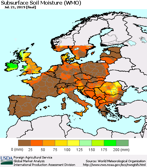 Europe Subsurface Soil Moisture (WMO) Thematic Map For 7/15/2019 - 7/21/2019