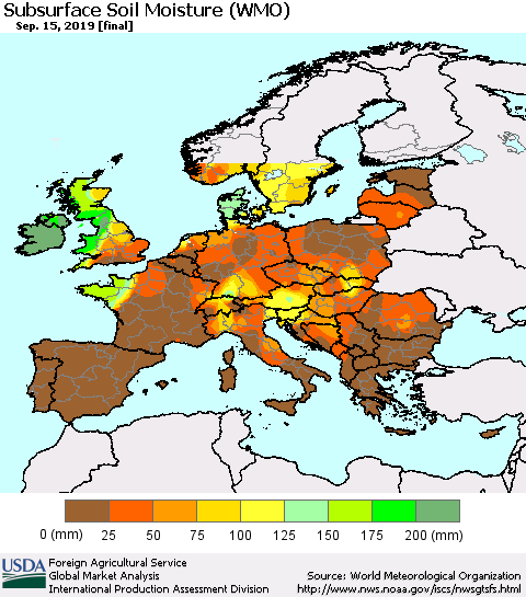 Europe Subsurface Soil Moisture (WMO) Thematic Map For 9/9/2019 - 9/15/2019