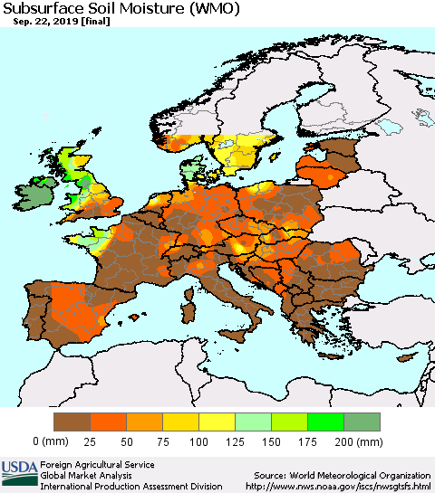 Europe Subsurface Soil Moisture (WMO) Thematic Map For 9/16/2019 - 9/22/2019