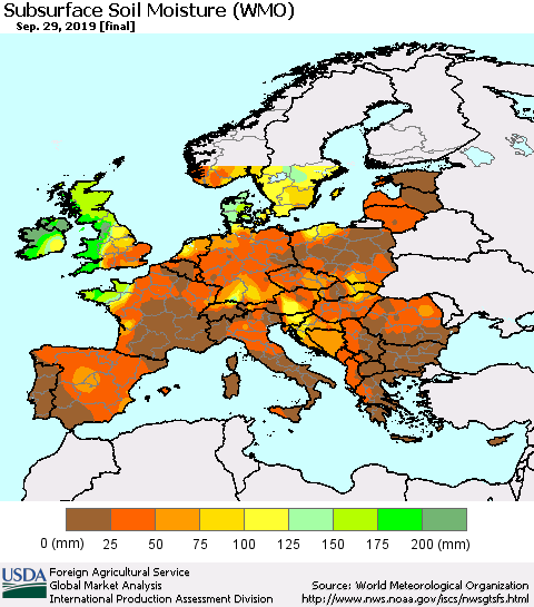 Europe Subsurface Soil Moisture (WMO) Thematic Map For 9/23/2019 - 9/29/2019