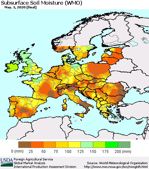 Europe Subsurface Soil Moisture (WMO) Thematic Map For 4/27/2020 - 5/3/2020