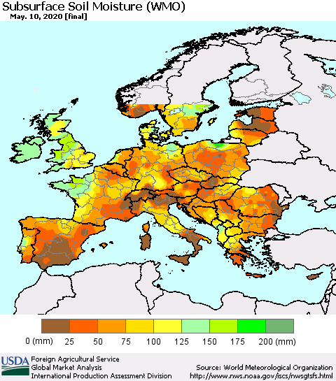 Europe Subsurface Soil Moisture (WMO) Thematic Map For 5/4/2020 - 5/10/2020