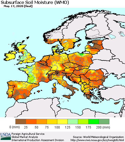 Europe Subsurface Soil Moisture (WMO) Thematic Map For 5/11/2020 - 5/17/2020