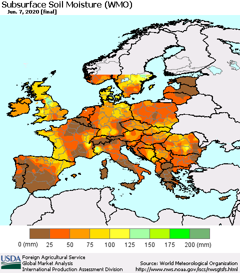 Europe Subsurface Soil Moisture (WMO) Thematic Map For 6/1/2020 - 6/7/2020
