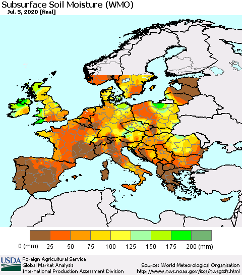 Europe Subsurface Soil Moisture (WMO) Thematic Map For 6/29/2020 - 7/5/2020